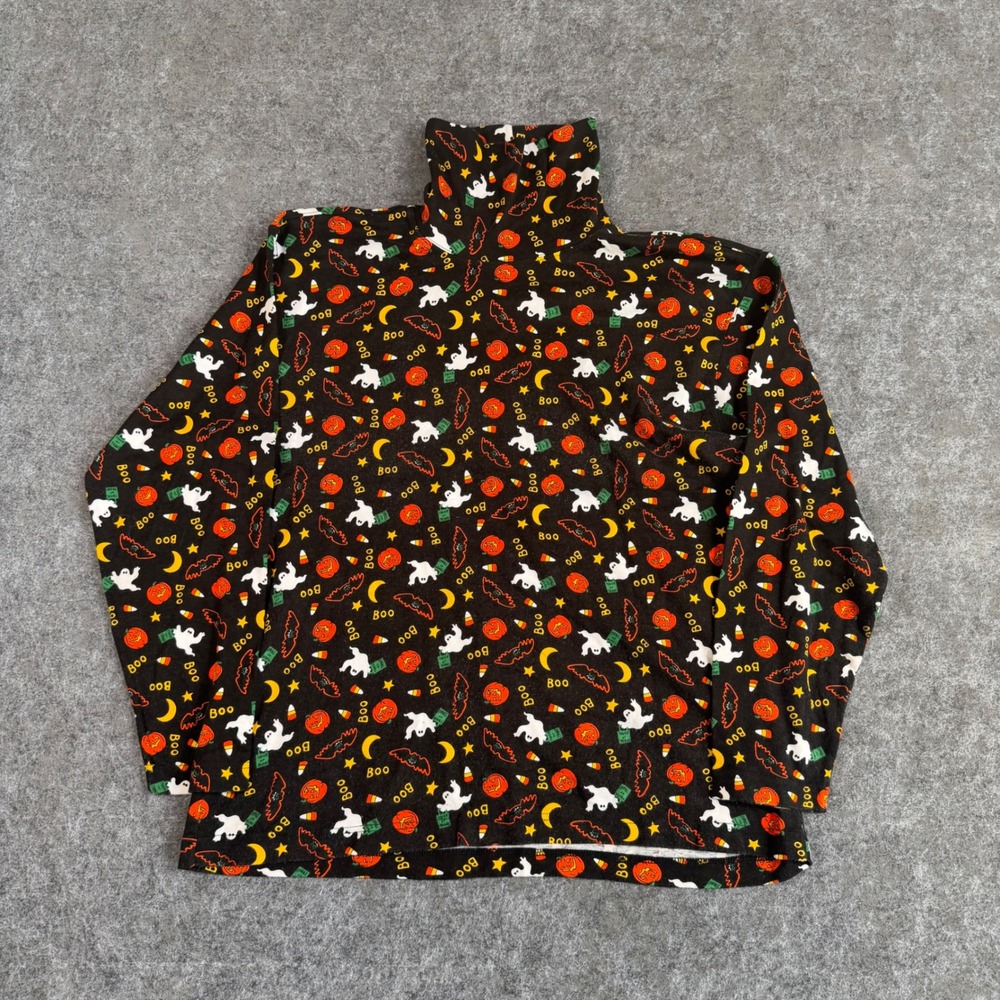 Talbots Womens Large Halloween Turtleneck Shirt Black Ghost Pumpkin Teacher VTG